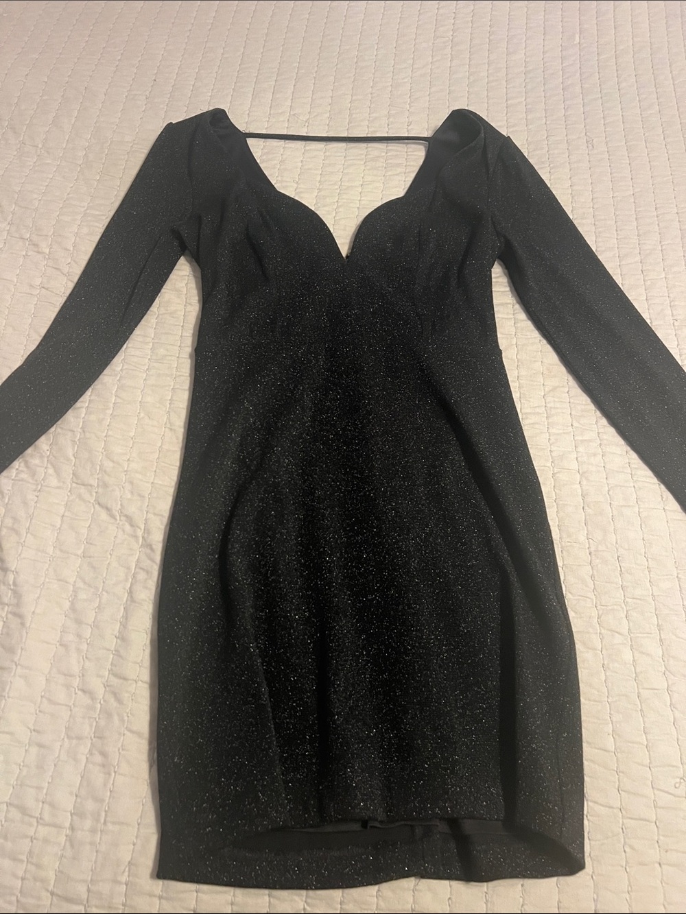 Express Black Sparkle Long-Sleeve V-Neck Bodycon Dress